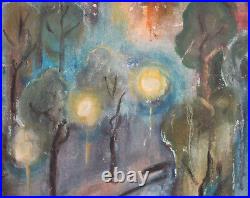 Vintage modernist oil painting cityscape signed