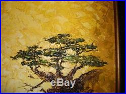 Vintage oil painting Framed wave rock bonsai tree lance artist signed MUST SEE