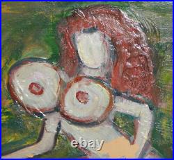 Vintage oil painting expressionist portrait nude woman signed