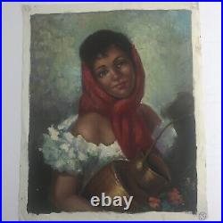 Vintage oil painting portrait woman Signed Vernier 25x21 Inches