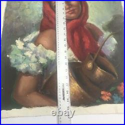Vintage oil painting portrait woman Signed Vernier 25x21 Inches