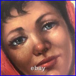 Vintage oil painting portrait woman Signed Vernier 25x21 Inches