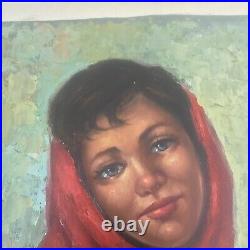 Vintage oil painting portrait woman Signed Vernier 25x21 Inches