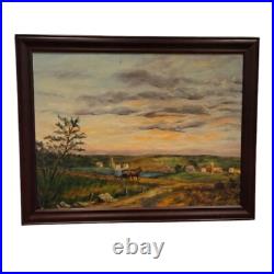 Vintage oil painting signed by jean b. Egan framed late view in amish country pa