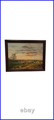 Vintage oil painting signed by jean b. Egan framed late view in amish country pa