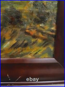 Vintage oil painting signed by jean b. Egan framed late view in amish country pa