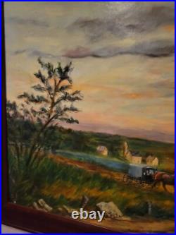 Vintage oil painting signed by jean b. Egan framed late view in amish country pa
