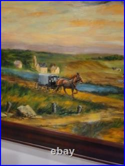 Vintage oil painting signed by jean b. Egan framed late view in amish country pa