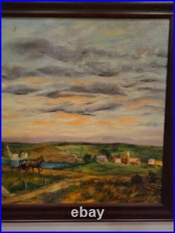 Vintage oil painting signed by jean b. Egan framed late view in amish country pa