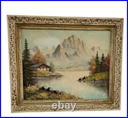 Vintage oil painting signed s. Brandle, mountain landscape with lake &