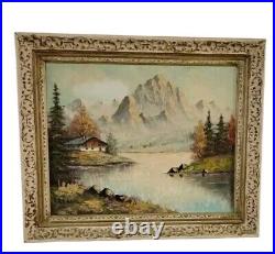 Vintage oil painting signed s. Brandle, mountain landscape with lake &