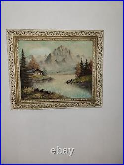 Vintage oil painting signed s. Brandle, mountain landscape with lake &