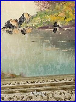 Vintage oil painting signed s. Brandle, mountain landscape with lake &