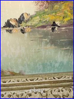 Vintage oil painting signed s. Brandle, mountain landscape with lake &