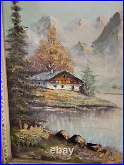 Vintage oil painting signed s. Brandle, mountain landscape with lake &