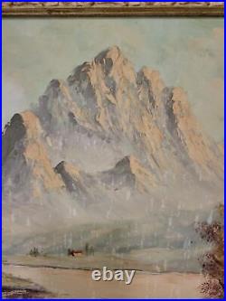Vintage oil painting signed s. Brandle, mountain landscape with lake &