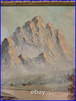 Vintage oil painting signed s. Brandle, mountain landscape with lake &