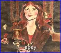 Vintage oil painting woman portrait signed