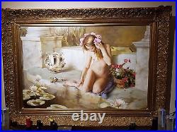 Vintage old nude woman-girl oil painting. Listed artist D. Kalyuzhniy SIGNED