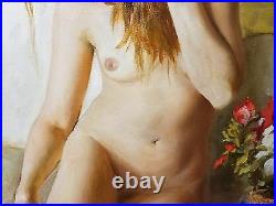 Vintage old nude woman-girl oil painting. Listed artist D. Kalyuzhniy SIGNED