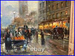 Vintage original Oil on canvas figural cityscape signed expressionism Painting