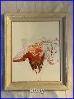 Vintage original abstract acrylic painting on canvas signed framed