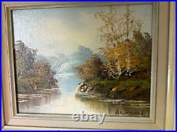 Vintage original landscape oil painting signed by Almon possibly Almon Baldwin