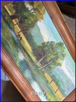 Vintage original landscape oil painting with cow, signed, framed