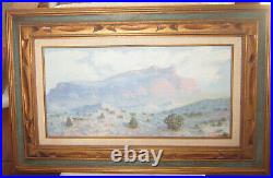 Vintage original oil on masonite impressionist painting plein air desert, signed