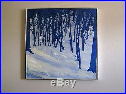 Vintage painting art signed by B Hasselle'71 Trees-snow blue, white, cream ski