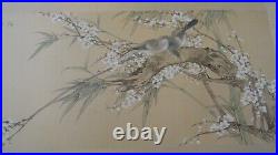 Vintage painting on silk chinese bird floral signed seal mark hand made frame