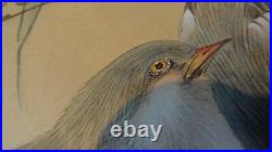 Vintage painting on silk chinese bird floral signed seal mark hand made frame