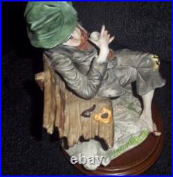 Vintage porcelan hand painted statue man signed dear sculpture artistiche Italy
