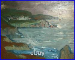 Vintage post impressionist seascape landscape oil painting signed