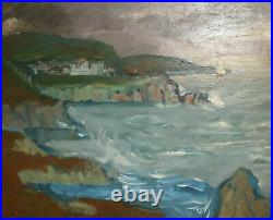 Vintage post impressionist seascape landscape oil painting signed