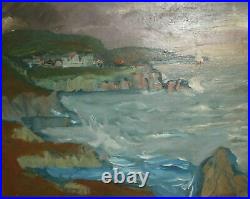 Vintage post impressionist seascape landscape oil painting signed