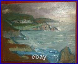 Vintage post impressionist seascape landscape oil painting signed