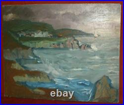 Vintage post impressionist seascape landscape oil painting signed