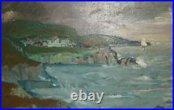 Vintage post impressionist seascape landscape oil painting signed