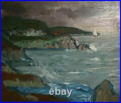 Vintage post impressionist seascape landscape oil painting signed