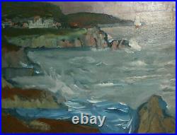 Vintage post impressionist seascape landscape oil painting signed