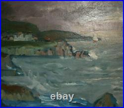 Vintage post impressionist seascape landscape oil painting signed