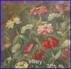 Vintage realist oil painting still life with flowers