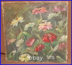 Vintage realist oil painting still life with flowers