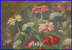 Vintage realist oil painting still life with flowers