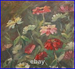 Vintage realist oil painting still life with flowers