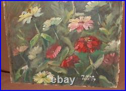 Vintage realist oil painting still life with flowers