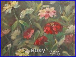 Vintage realist oil painting still life with flowers