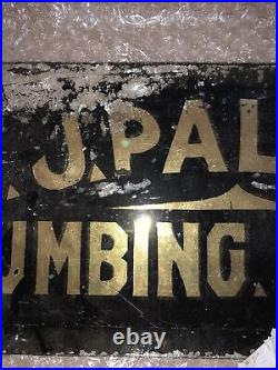 Vintage reverse painted on glass sign paulis plumbing frackville pa