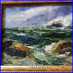 Vintage seascape coast hand painted original oil PAINTING beach small by Wilke